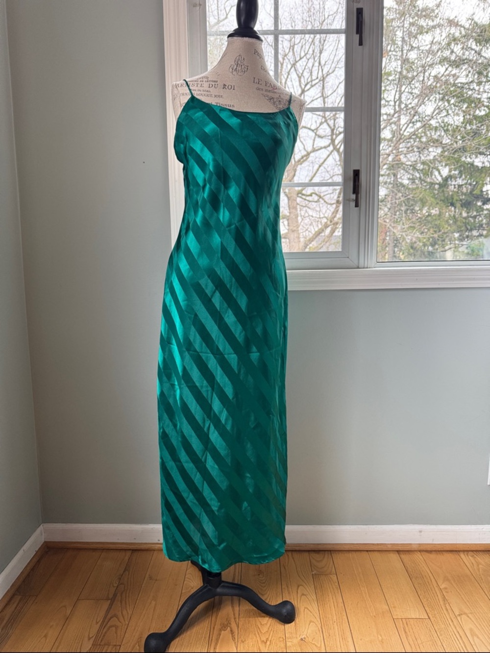 Victoria’s Secret vintage gold label Emerald green asymmetric striped slip dress
